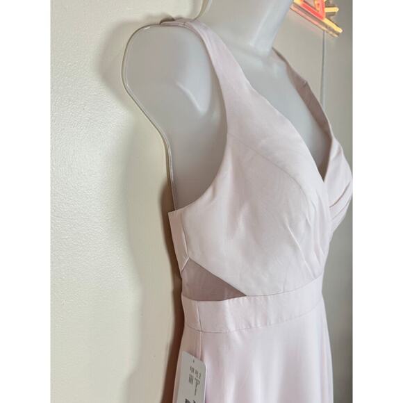 NWT Azazie Alva Bridesmaid Dress Blushing Pink Maxi Length High Slit V Neck 2 - Picture 6 of 10